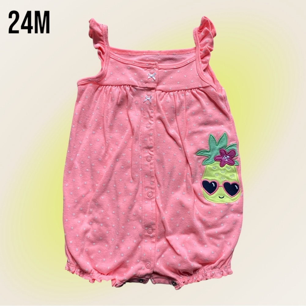 Girls 24M Neon Pink Polkadot Pineapple Onesie Romper